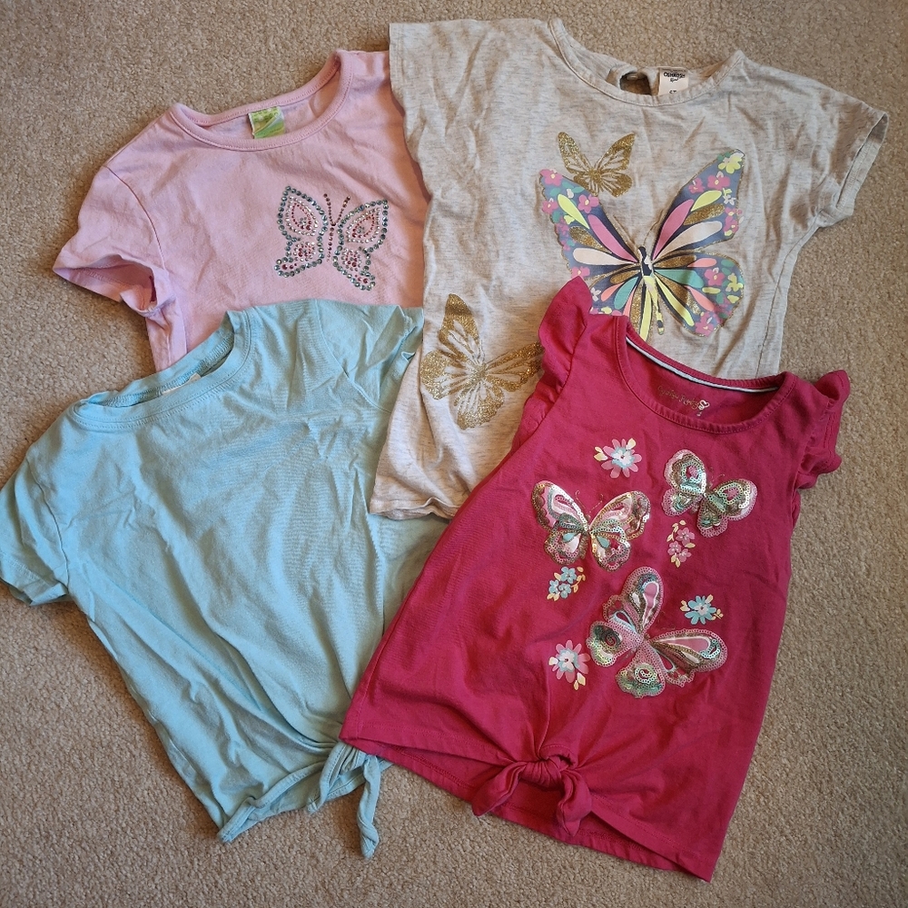 🌟 Kids Butterfly Sparkle 5T Top Bundle - Pink, Hot Pink, Blue & Grey 🌟 - Picture 2 of 6